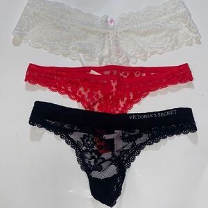 Lot 3 Victoria’s Secret Sexy Lace Red Black White Panties M Used Good Connection